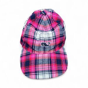 Vineyard Vines Blue Pink Plaid Blue Whale Strapback Hat Cap Spellout Preppy